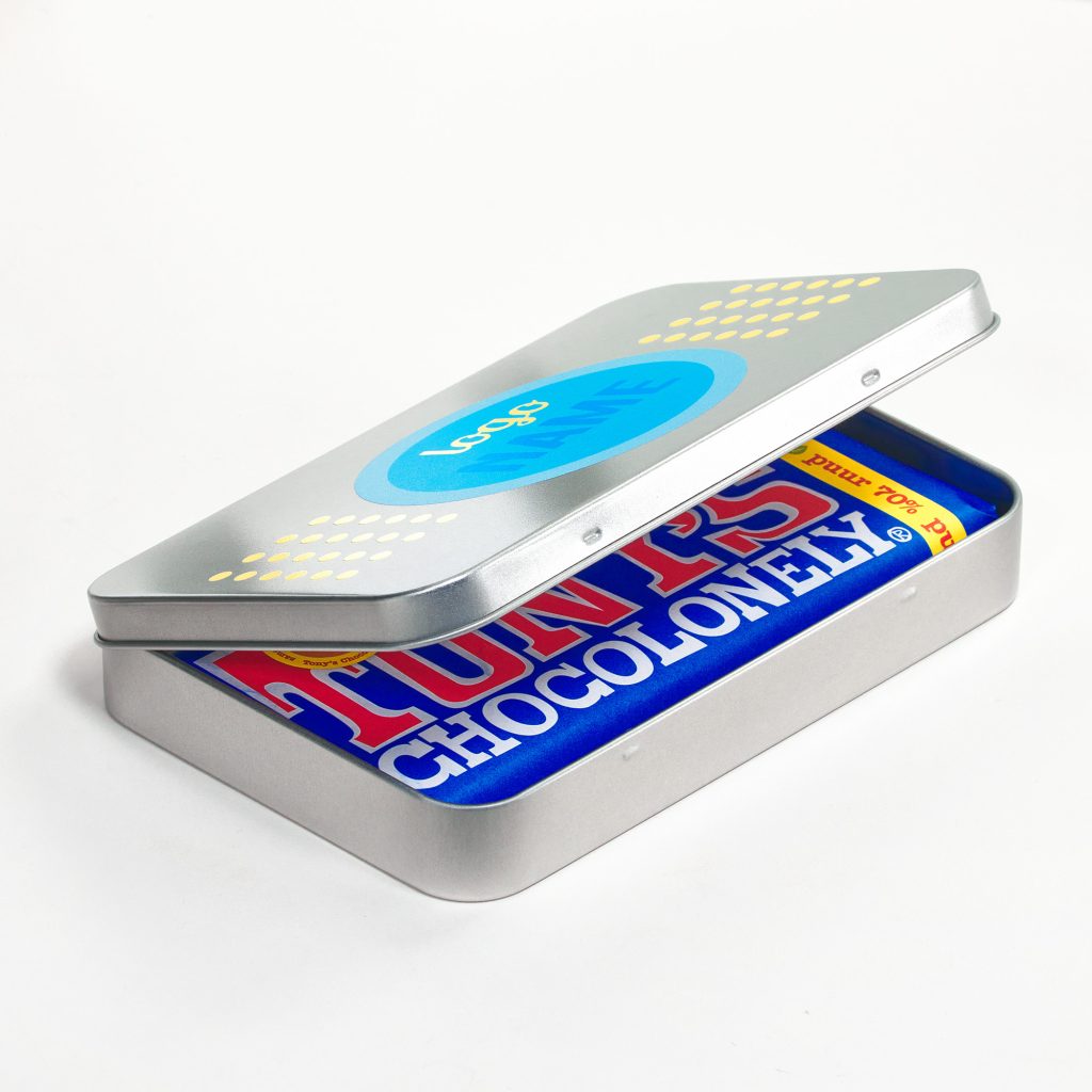 Impression de boîte en aluminium avec grand chocolat professionnelle par BDX Print