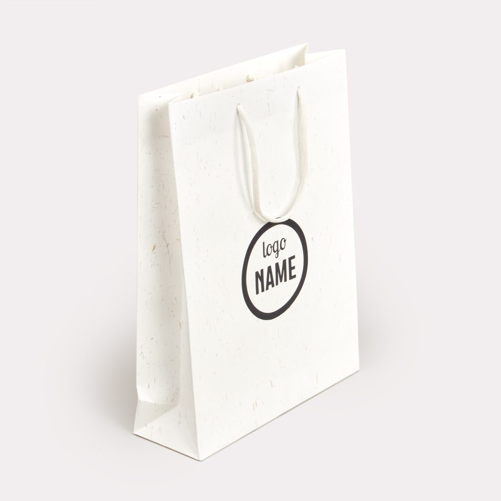 Impression de sac luxe en papier recyclé avec poignées en fibres de paille professionnelle par BDX Print