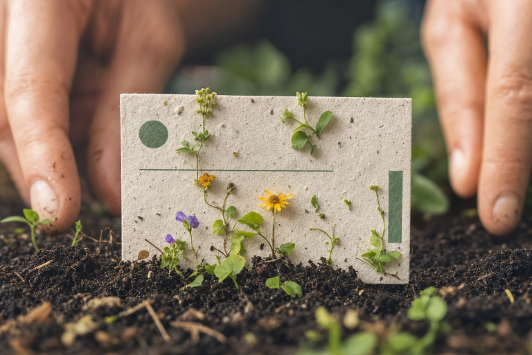 Carte de visite en papier ensemencé : l&rsquo;objet qui se plante et fleurit