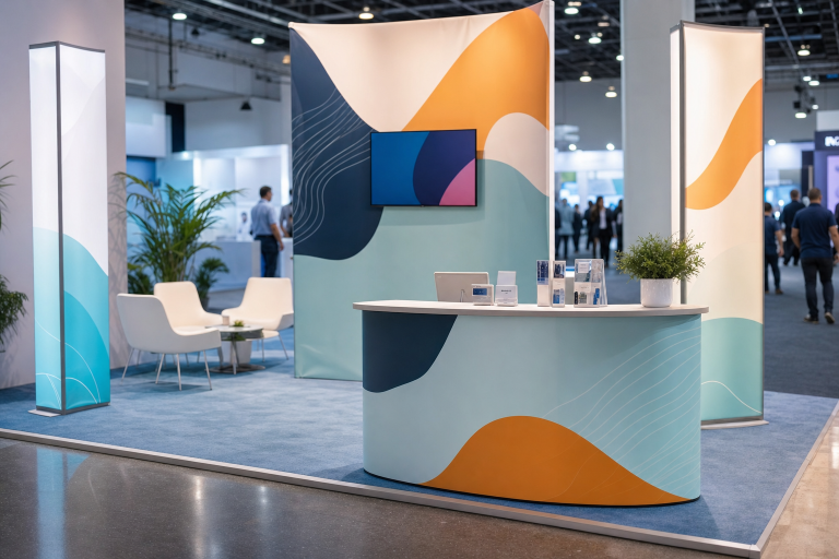 Totems et comptoirs textiles : la PLV modulable pour vos salons
