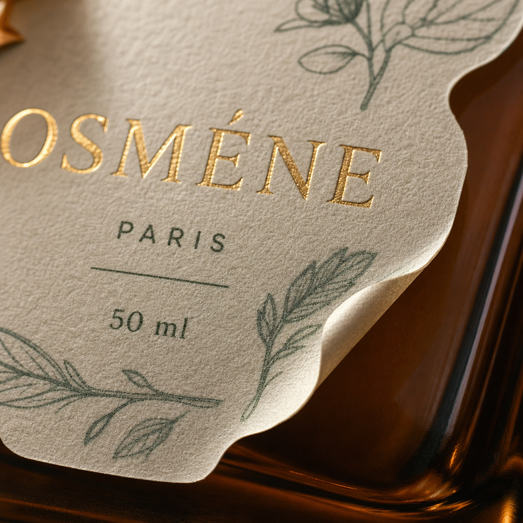 Étiquettes parfum découpe à la forme