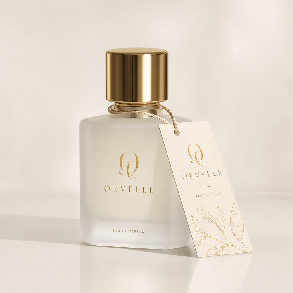 Étiquette volante avec cordon pour bouteille de parfum