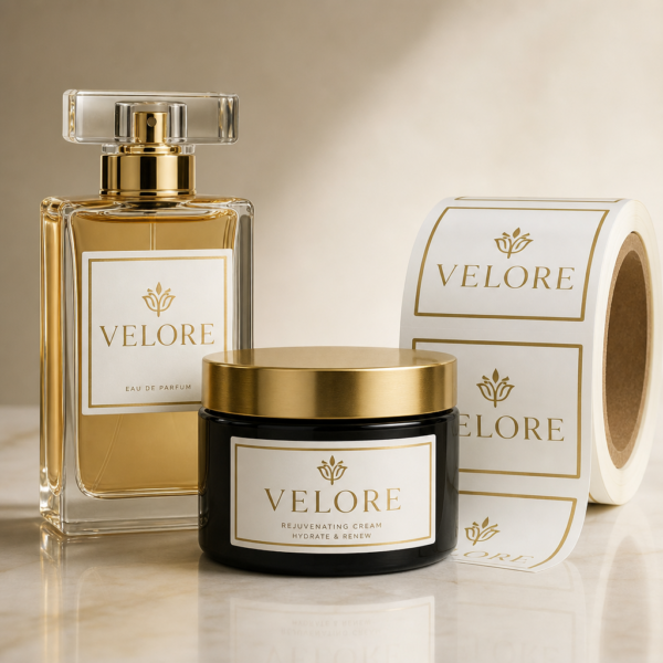 Étiquettes à colle renforcée parfum & cosmétique
