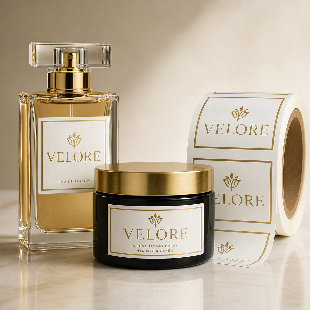 Étiquettes à colle renforcée parfum & cosmétique