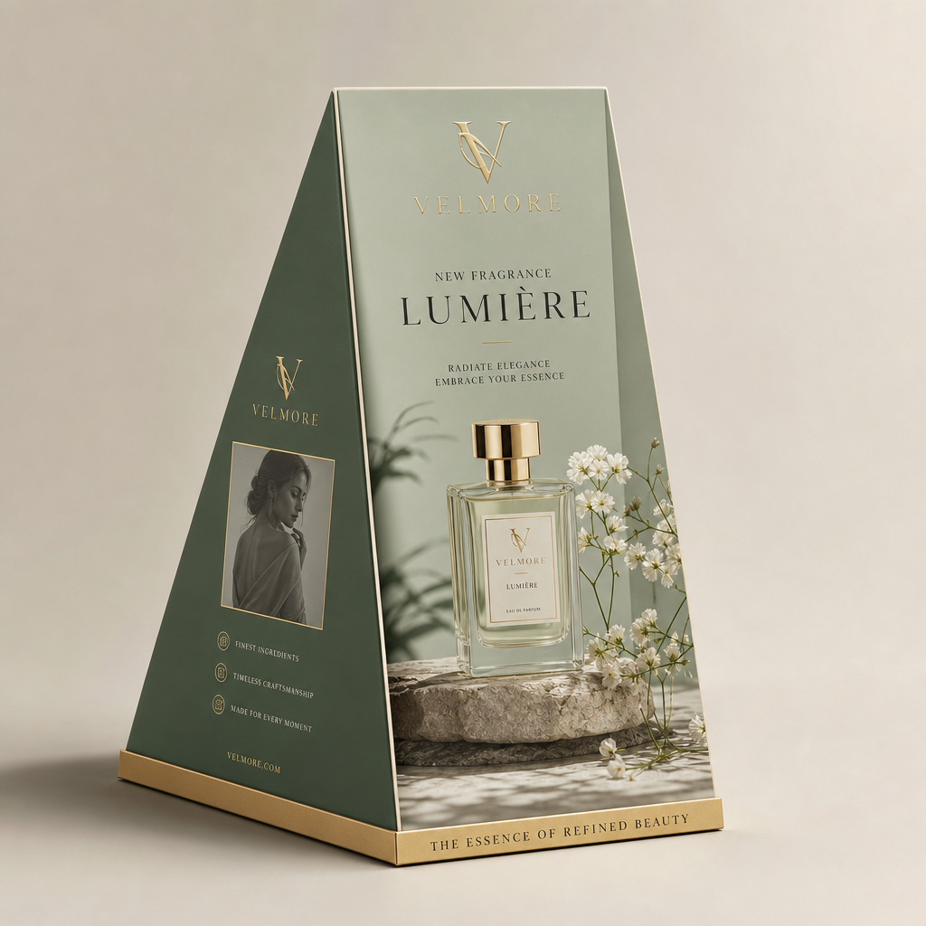 Présentoir pyramidal pour lancement de parfum