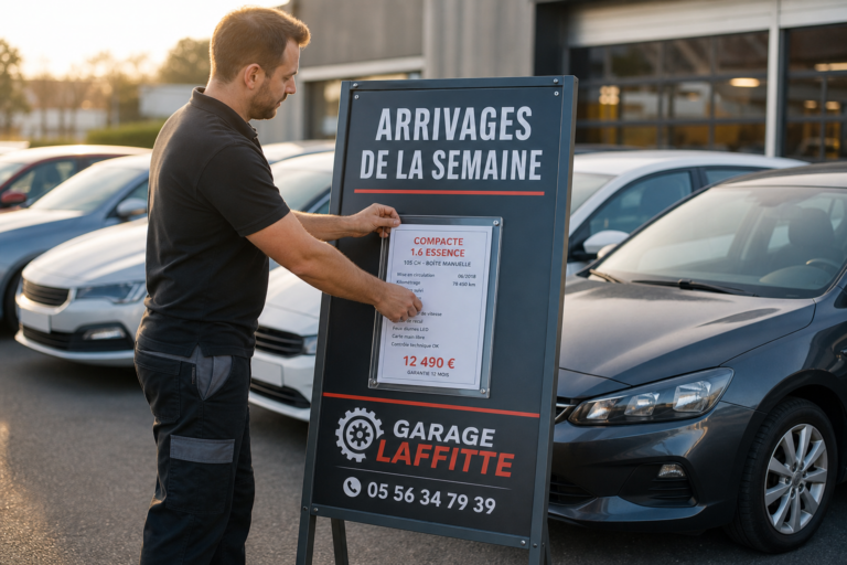 Affiche arrivage véhicules occasion : le gabarit qui évite de refaire tout le parc