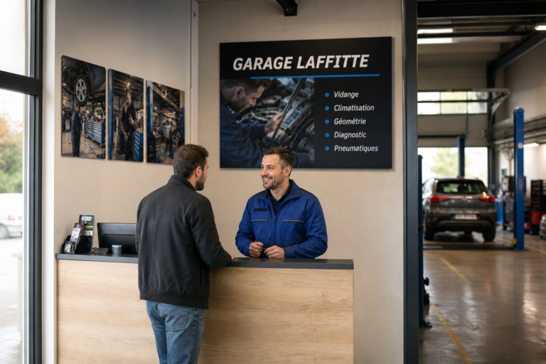 Aménagement hall accueil garage : ce que le client voit en poussant la porte