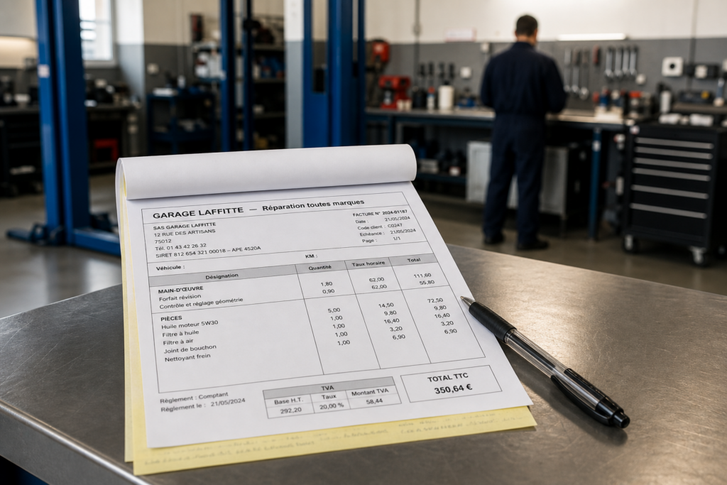 Mentions obligatoires facture réparation automobile : ce qui doit figurer, ligne par ligne