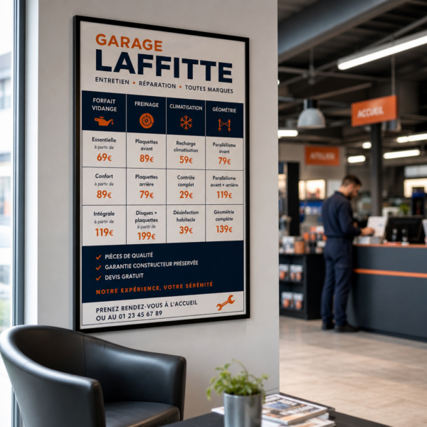 Affiche des prix de prestations