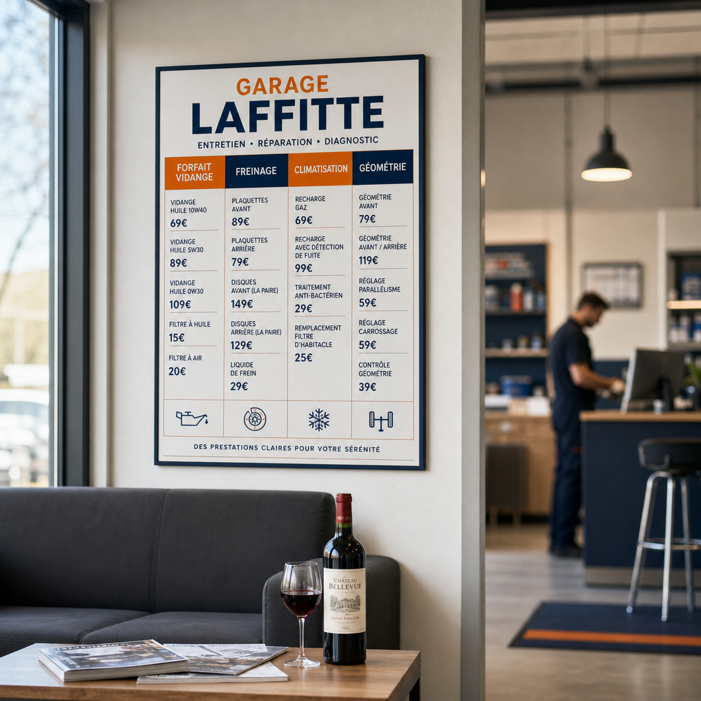 Affiche des prix de prestations
