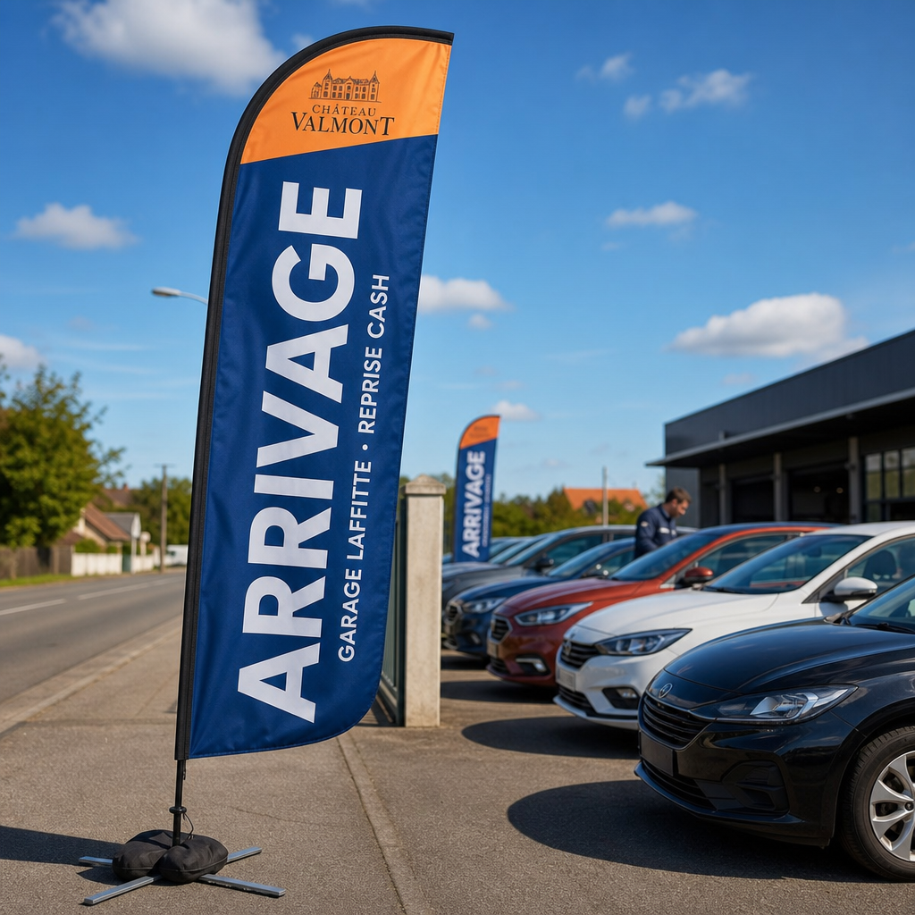 Oriflamme « Arrivage » pour parc automobile