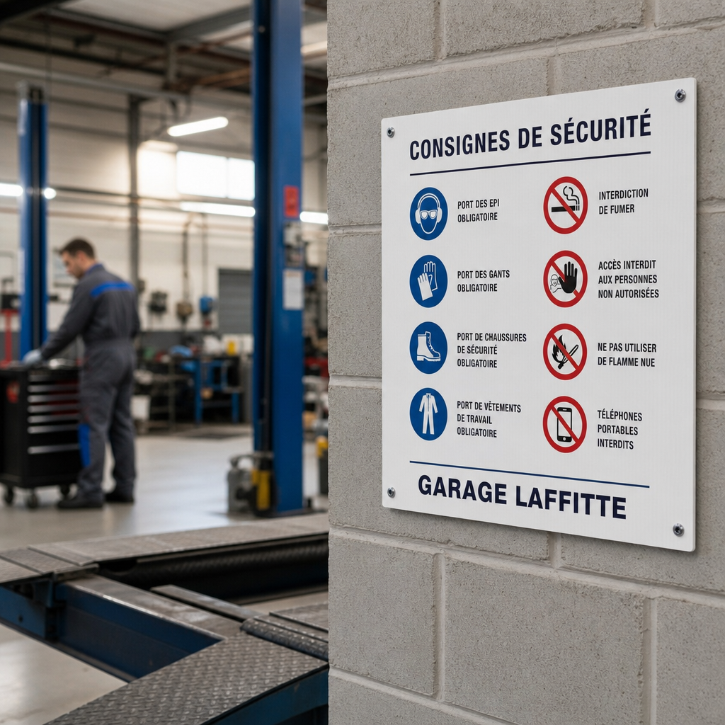 Panneau de consignes de sécurité d'atelier