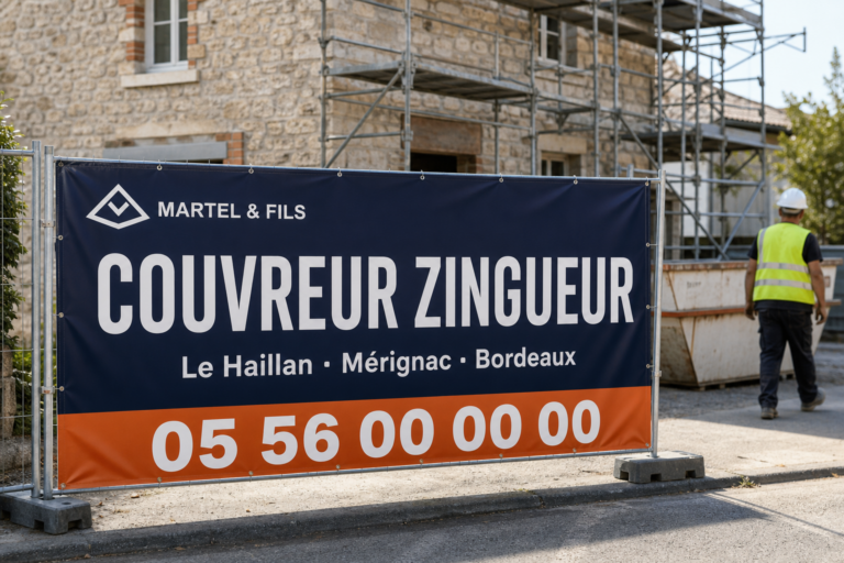 Bâche de chantier publicitaire : transformer une barrière Heras en panneau qui fait appeler