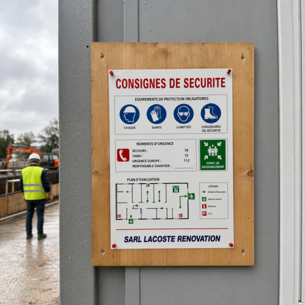 Affiche de consignes de sécurité résistante à l'eau