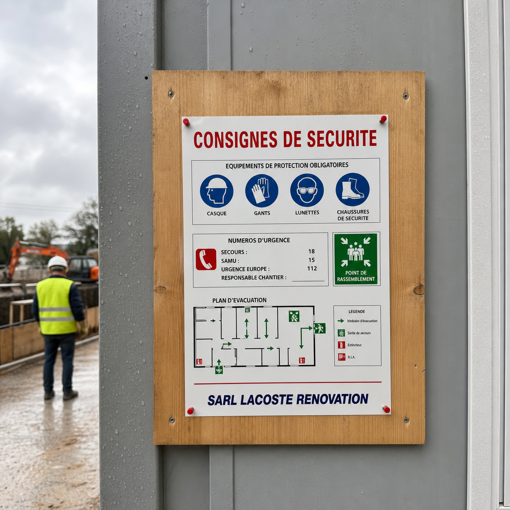 Affiche de consignes de sécurité résistante à l'eau