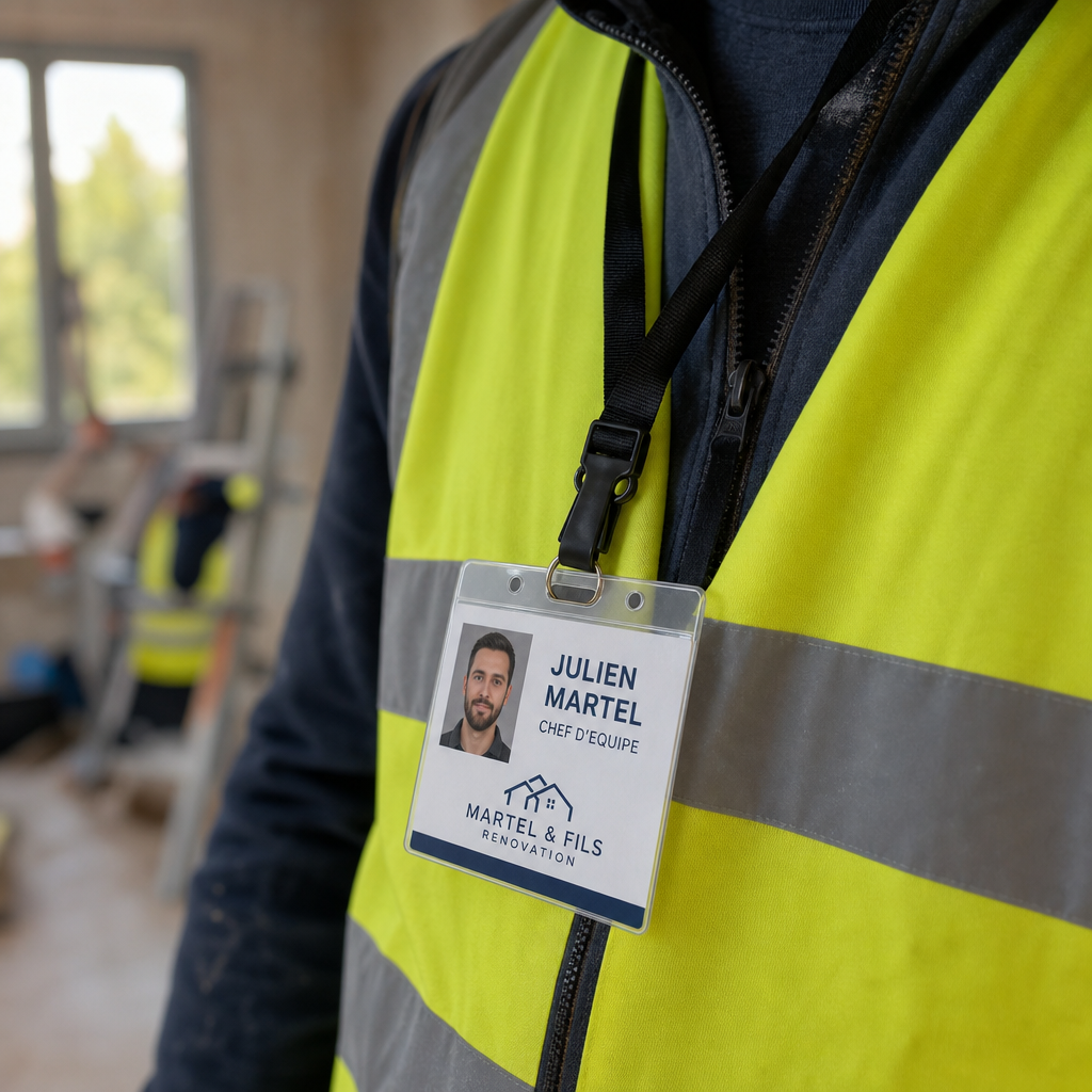 Badge nominatif de chantier personnalisé