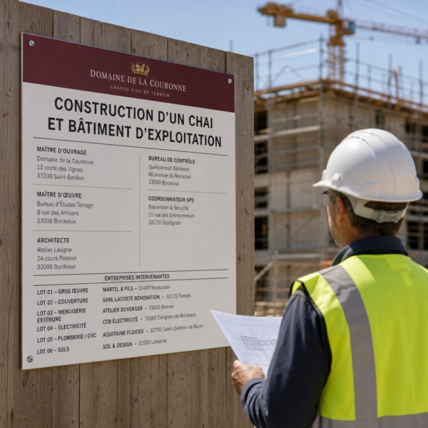 Panneau de chantier réglementaire (maître d'ouvrage et intervenants)