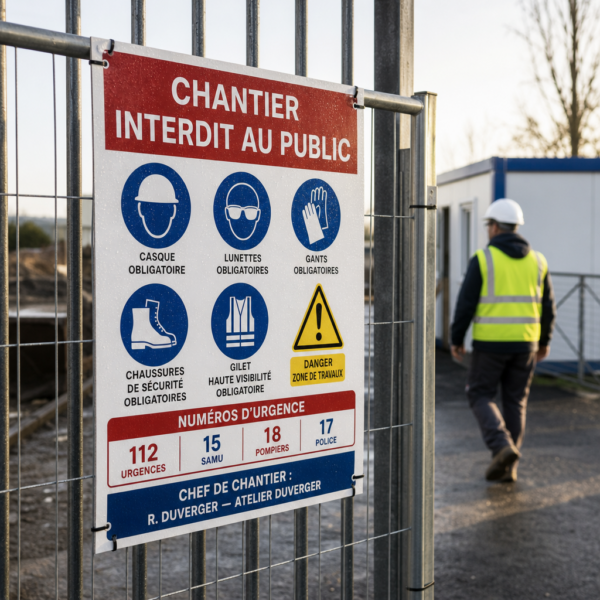 Panneau d'affichage de sécurité et consignes de chantier