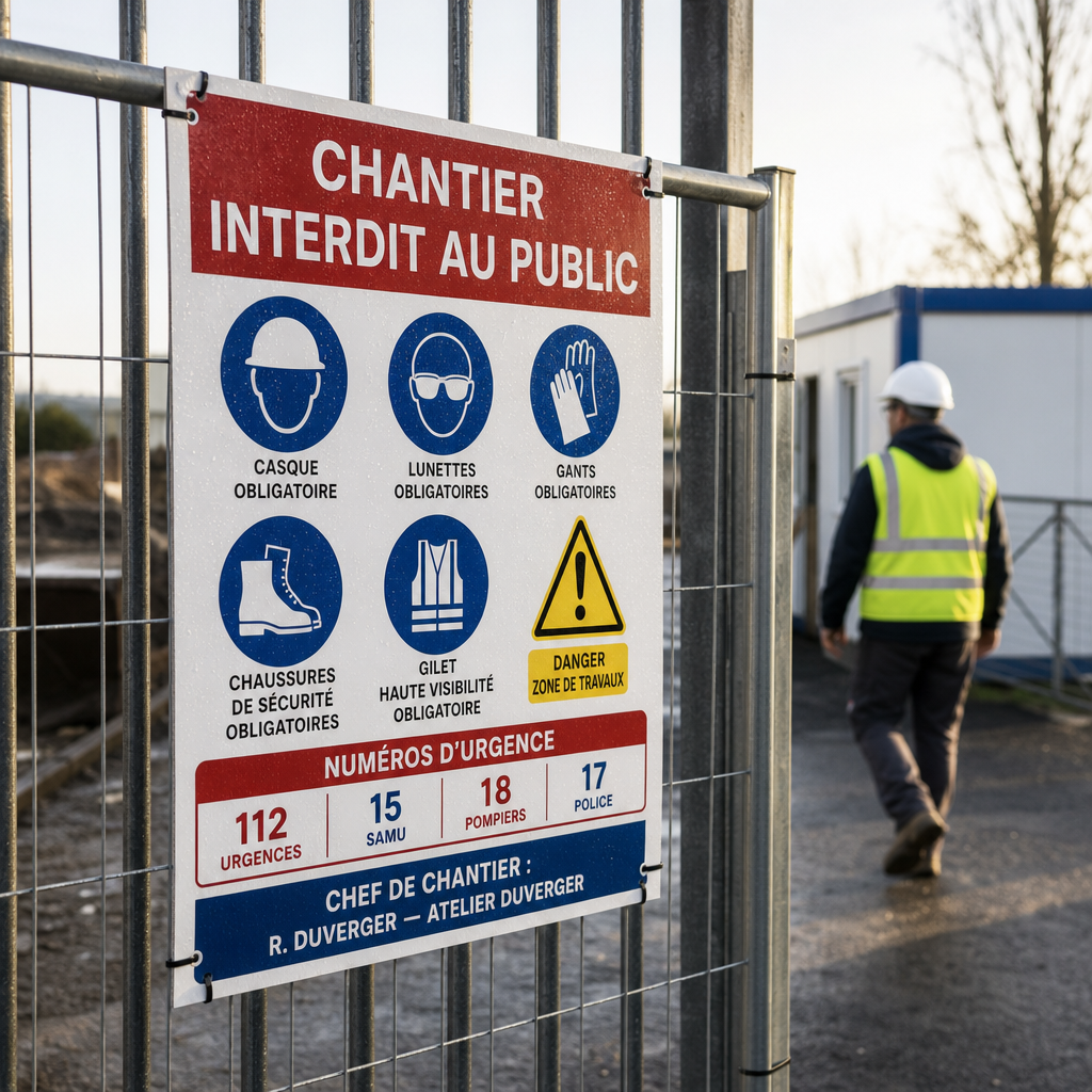 Panneau d'affichage de sécurité et consignes de chantier