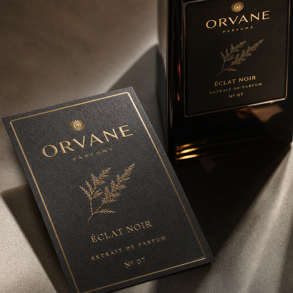 Étiquette parfum de luxe : dorure, gaufrage et papiers de création