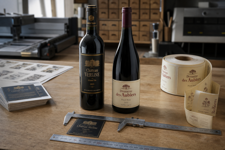 Dimensions étiquette bouteille de vin 75 cl : bordelaise, bourguignonne, contre-étiquette et collerette