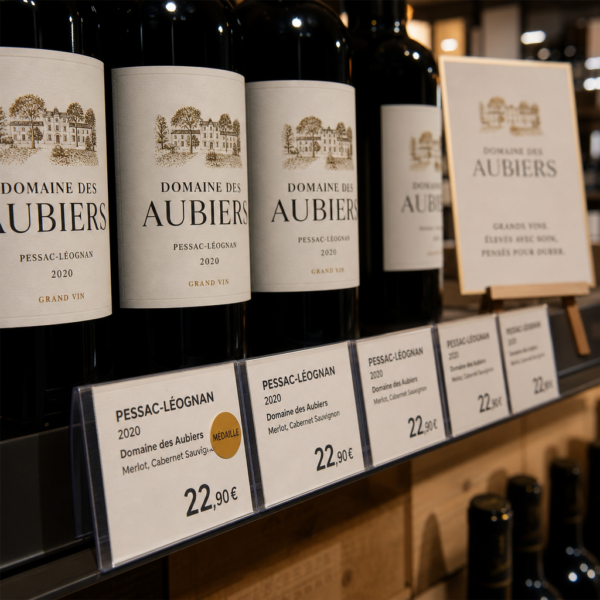 Cartel de rayon et panneau de comptoir vin