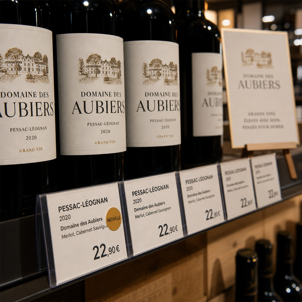 Cartel de rayon et panneau de comptoir vin