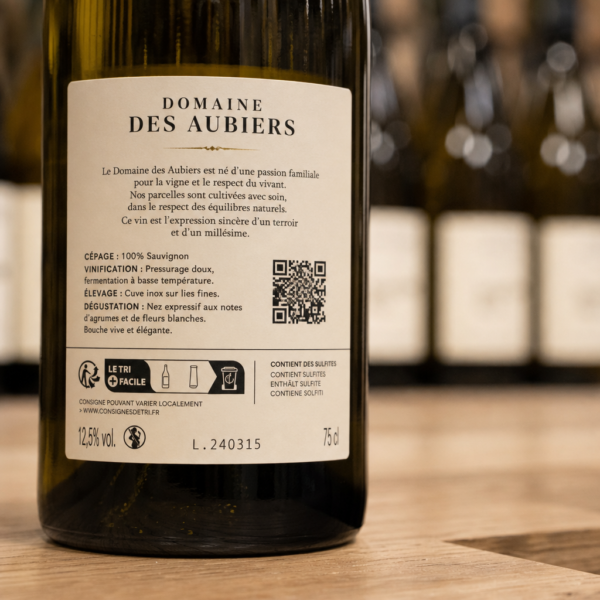 Contre-étiquette de bouteille de vin