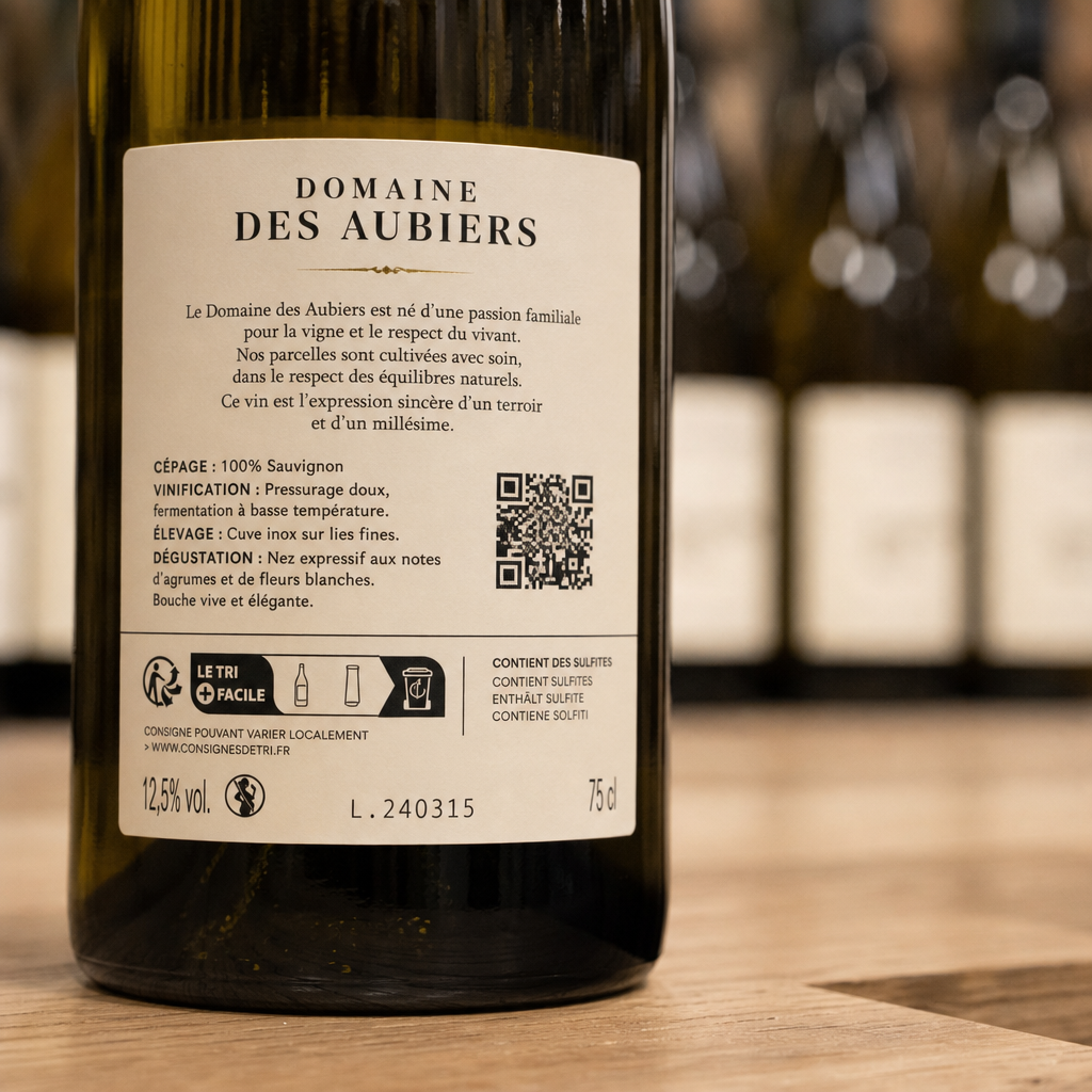 Contre-étiquette de bouteille de vin