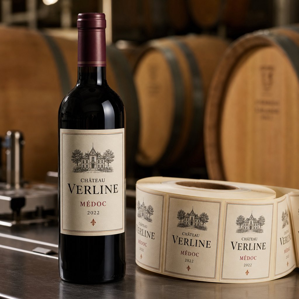 Étiquette de bouteille de vin en rouleau
