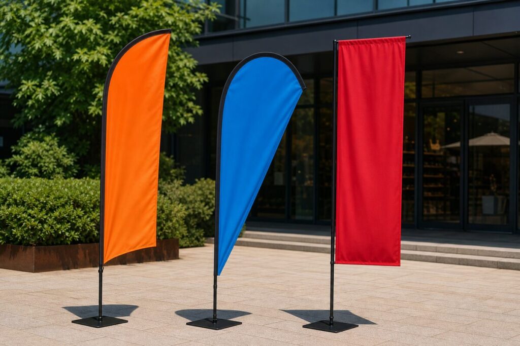 Beach flag : goutte, plume ou rectangle — quelle forme pour quel usage ?