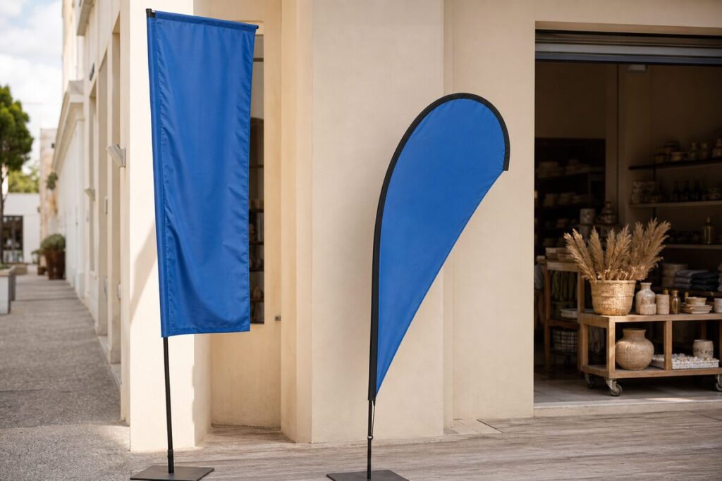 Drapeau vertical ou beach flag : lequel tient devant votre façade ?