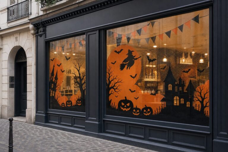 Vitrine de commerce : préparer Halloween et la Toussaint sans repeindre la boutique